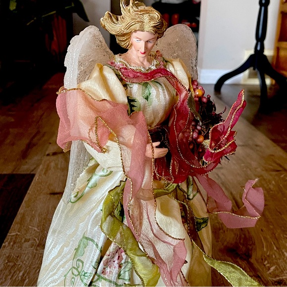 Vintage Ceramic Angel Christmas Tree Topper or Deco, Deep Green and Wine Red - Picture 7 of 8